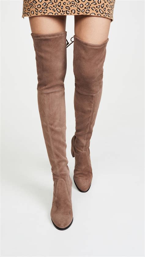 Stuart Weitzman Suede Hiline Over The Knee Boots In Taupe Brown Lyst