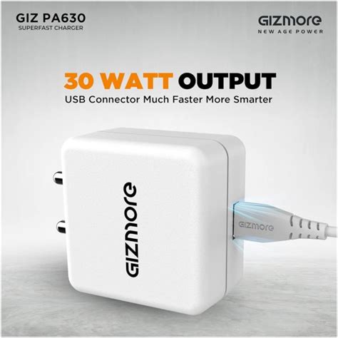 Gizmore Giz Pa Watt Charger With Usb To Type C Fast Charging