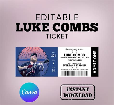 Luke Combs Ticket Editable Luke Combs Tour Ticket Growin Up And