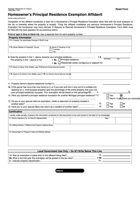 Fillable Form 2368 Homeowner S Principal Residence Exemption