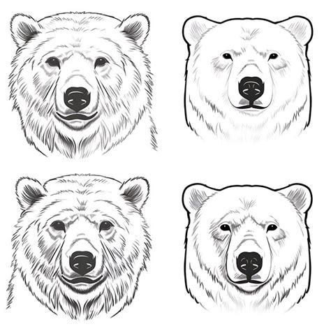 Premium Photo Handraw Polar Bear Portrait Outlines Black Color On