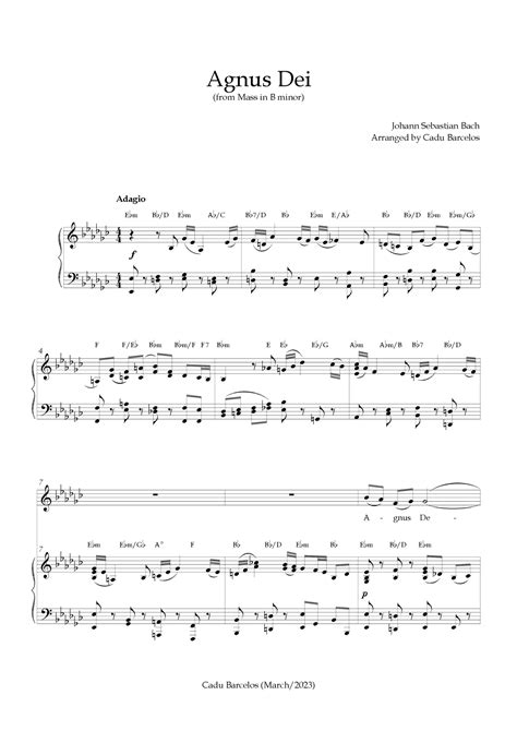 Agnus Dei Mass B Minor Bach Eb Minor Chords Sheet Music Johann Sebastian Bach Piano And Vocal