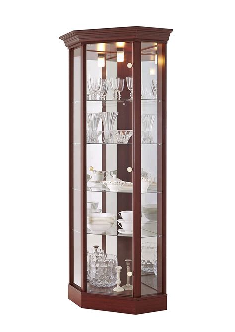 Buy Lockable Fully Assembled Home Corner Cabinet With Pelmet Mahogany