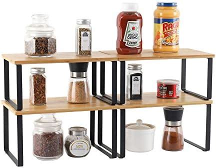 Pack Bamboo Kitchen Shelf Organizer For Cabinet Expandable