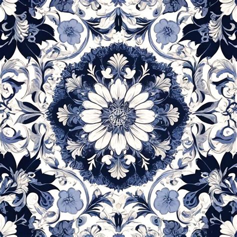 Premium Photo Seamless Blue Floral Pattern