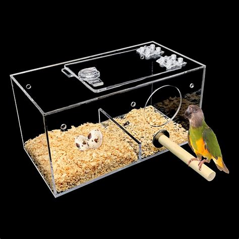 Hamiledyi Acrylic Parakeet Nesting Box Budgie Nesting Box With Perch