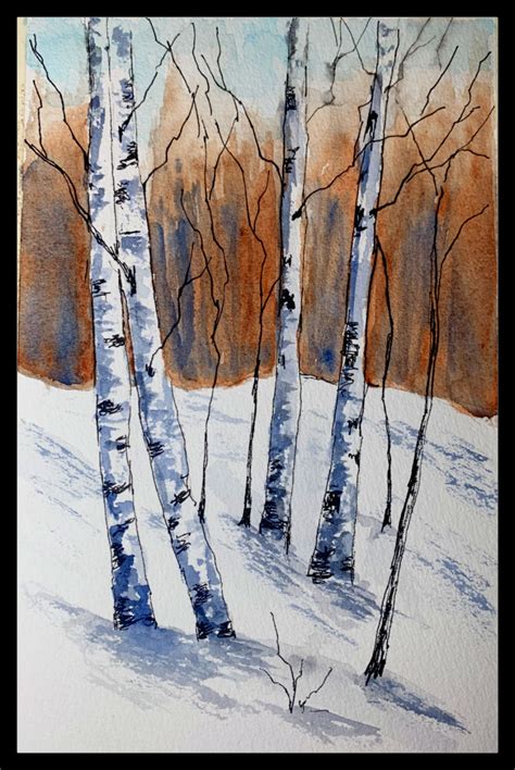 Birch Trees Ink And Watercolor Pictures To Paint Watercolor Trees