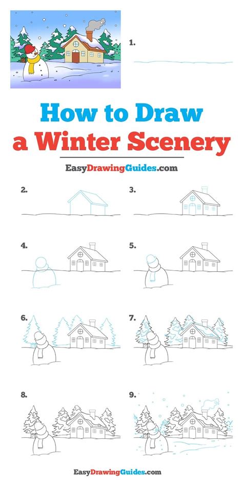 How To Draw A Winter Scenery Really Easy Drawing Tutorial