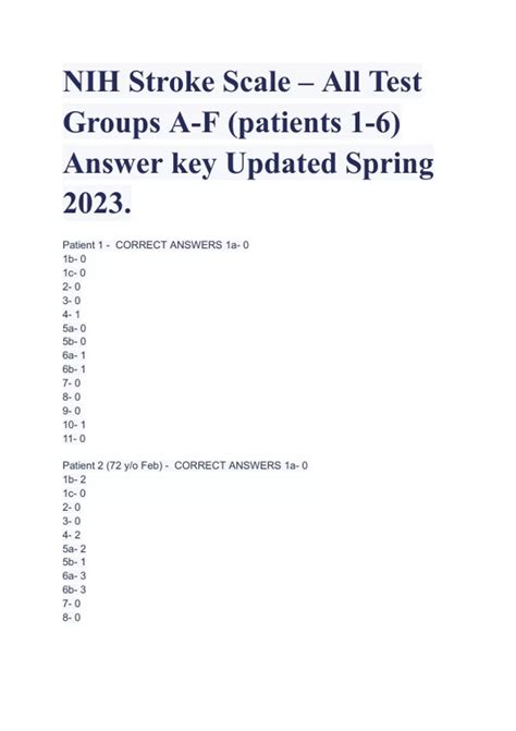 Nhiss Group A Test With Correct Answers Nihss Group A Patients