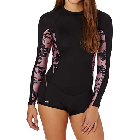 Oneill Womens Skins Long Sleeve Surf Rash Suit Black Luna Bodysurfing