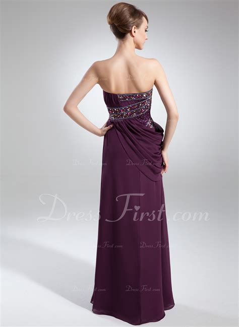 Sheath Column Strapless Floor Length Chiffon Evening Dress With Ruffle