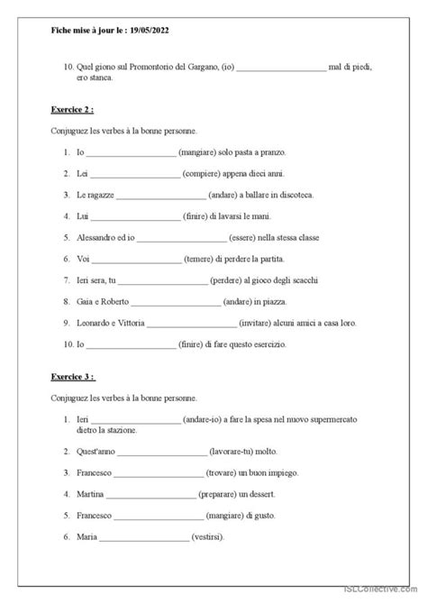 Passato Prossimo Italiano English ESL Worksheets Pdf Doc