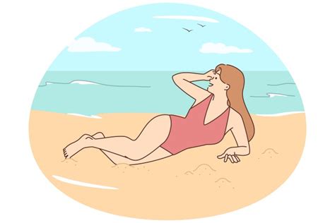 Woman In Bikini Lying On Beach Royalty Free Vector Image