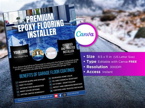 Epoxy Flooring Flyer Editable Canva Template Us Letter Size Etsy