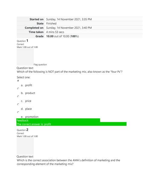 Bus Principles Of Marketing Proctored Course Self Quiz Unit