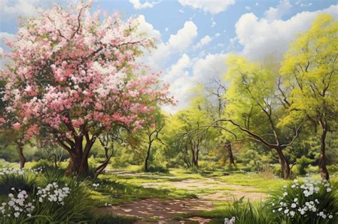 Premium AI Image | Spring tree garden painting