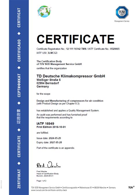 Certifications Td Deutsche Klimakompressor Gmbh