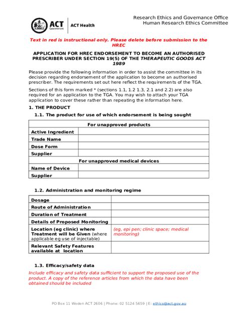 Tga Authorised Prescriber Hrec Application Doc Template Pdffiller