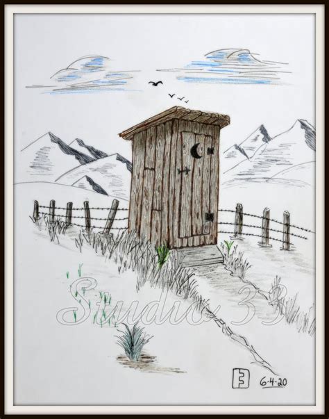 Printable Outhouse Pen And Ink Drawing Download Downloadable Country