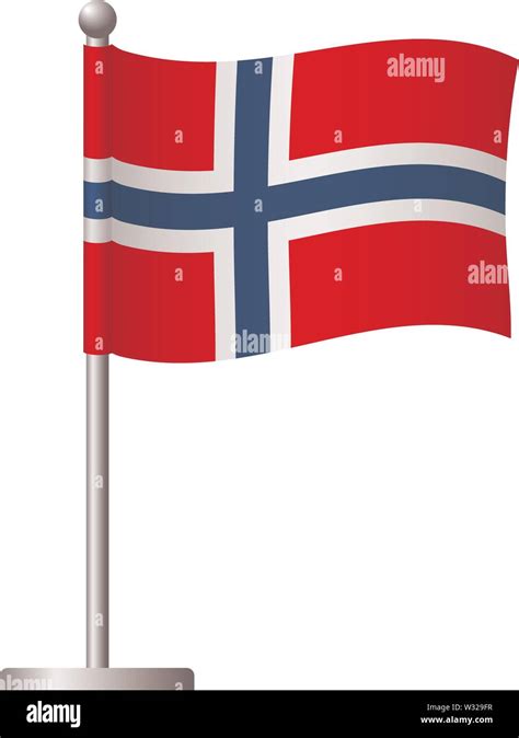 Norway Flag On Pole Metal Flagpole National Flag Of Norway Vector