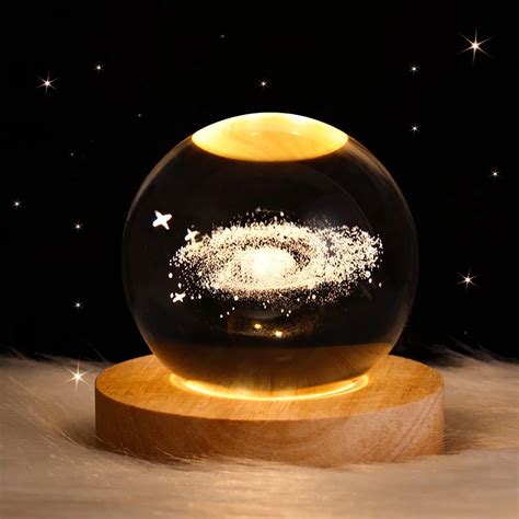 Usb Night Light Led Crystal Ball Table Lamp 3d Moon Planet Nabula