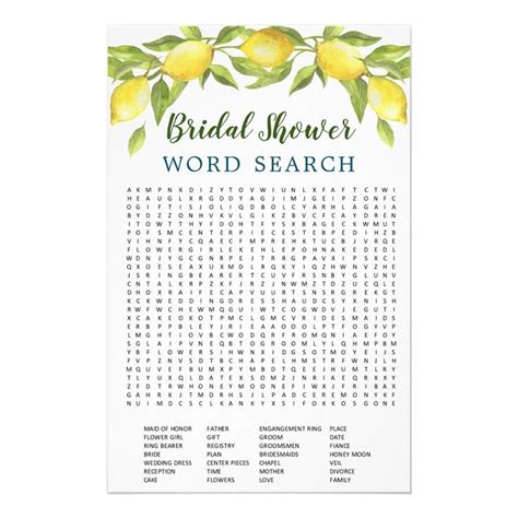 FLYER PAPER Lemons Word Search Bridal Shower Game Zazzle Bridal