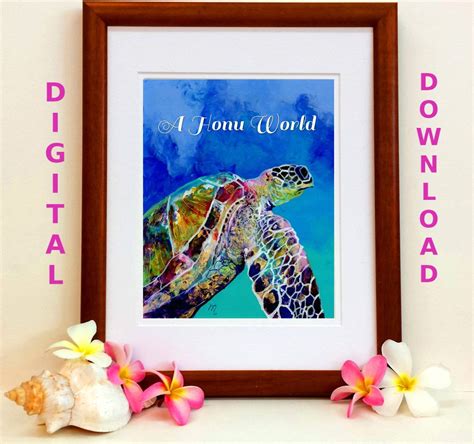 Turtle Printable Sea Turtle Digital Art Prints 8x10 And 5x7 Etsy