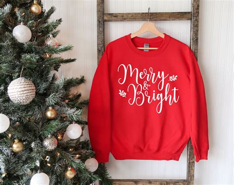 Merry And Bright Christmas Sweatshirt Cozy Sweatshirt For Etsy Uk