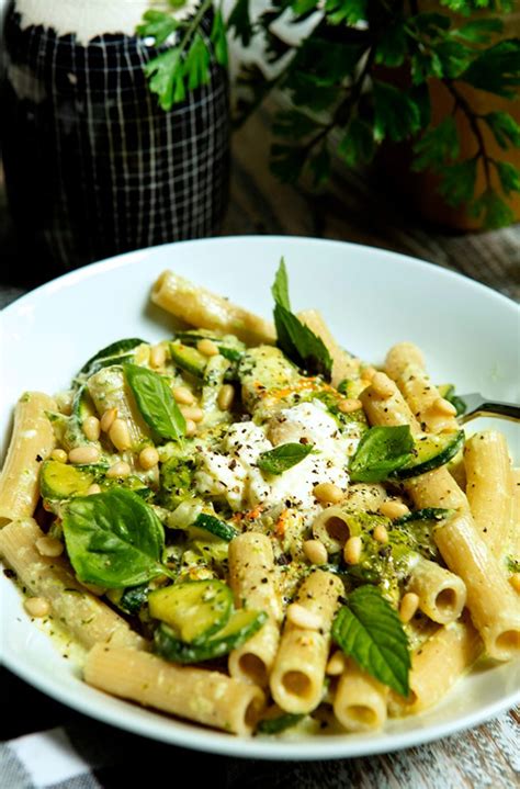 Pasta With Zucchini Ricotta Cheese Basil Pesto Italian Food Forever