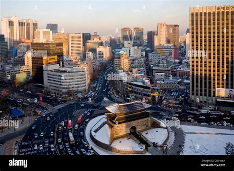 South Korea, Seoul, Namdaemun District, elevated view of Namdaemun ...