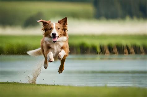 Un Chien Qui Court Dans L Herbe Avec Un Arri Re Plan Flou Photo Premium