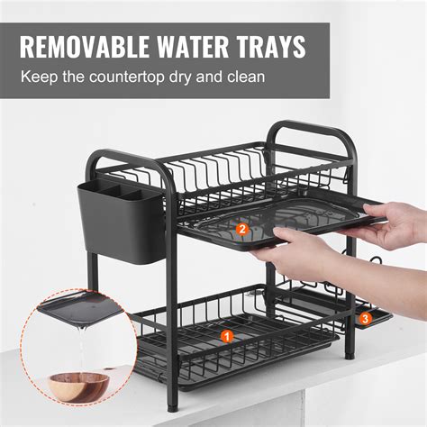 Vevor Dish Drying Rack 2 Tier Large Capacity Dish Drainers Rustproof Carbon Steel Dish Drainer