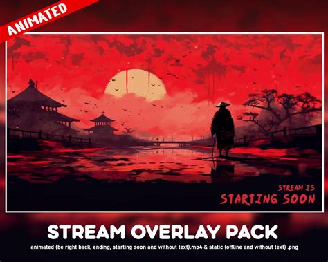 RED Twitch Overlay Animated Package Samurai Dark Landscape Japan City Overlay Stream Background ...