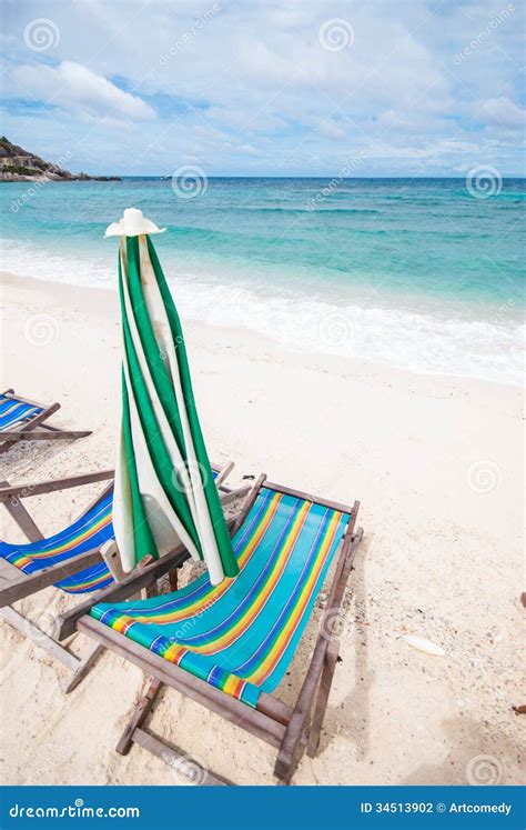 Beach Chairs And With Umbrella On The Beach Stock Photo Image Of