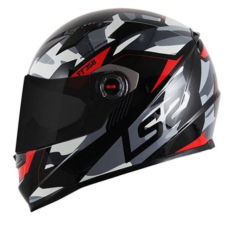 Capacete LS2 FF358 Tank Camo Preto Vermelho Capacetes De Moto