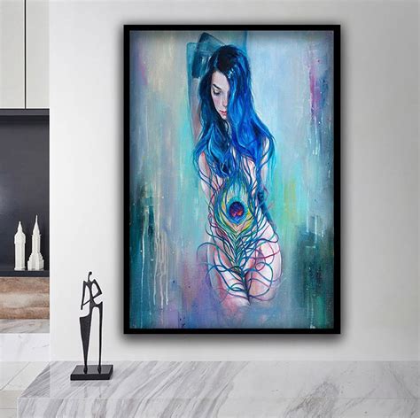 Blue Hair Nude Woman Nude Woman Canvas Art Nude Bedroom Wall Art