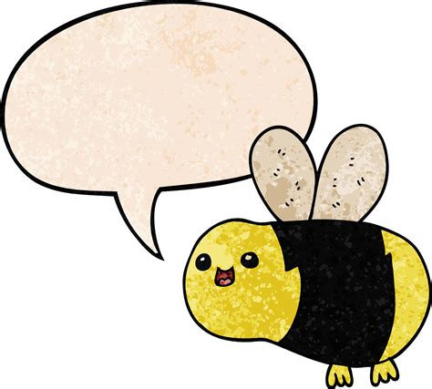 Cartoon Bee And Speech Bubble In Retro Texture Style Vector Art