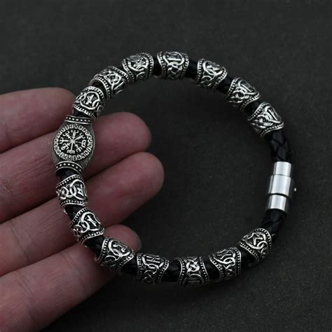 Pulsera Vikingo de runas nórdicas cuentas de runas Vegvisir amuleto