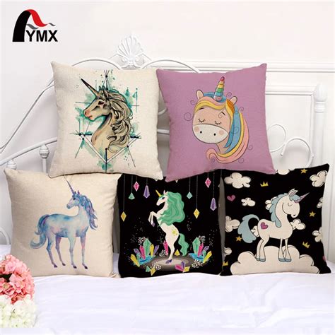 New Unicorn Pattern Cushion Cover Cotton Linen Pillow Case Car Sofa