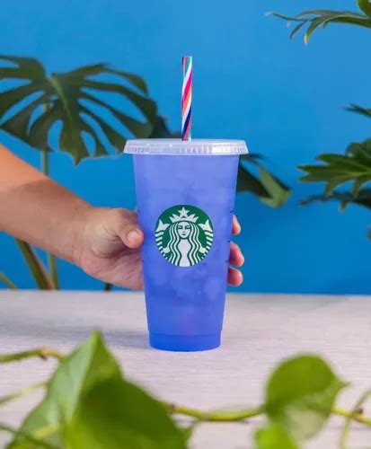 Vaso Starbucks Azul Reutilizable Cambia De Color