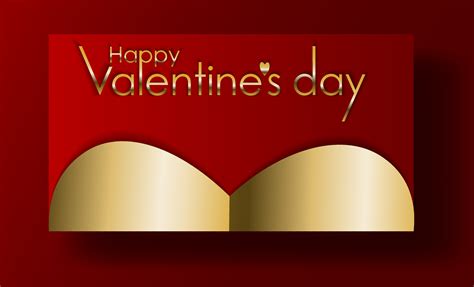 Red paper banner with gold hearts. Valentines day greeting card ...