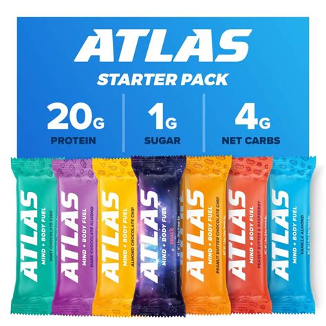 Atlas Protein Bar 20g Oif8 Protein 1g Sugar Clean Ingredients Gluten Free Starter 7 Count