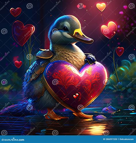 Mallard Duck Hugging Heart Duck With A Heart Valentine S Day Card 3d