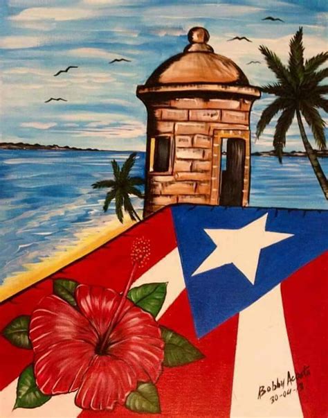 Puerto Rico Art: Flag on the Beach Painting