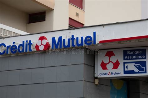 Credit Mutuel French Bank Logo Text And Atm Sign Brand Office Front