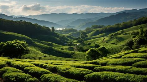 Premium Photo Lush Green Tea Plantation In The Mountains Generative Ai