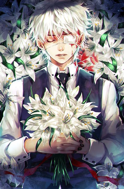 Hd Wallpaper Male Anime Character Holding Flower Tokyo Ghoul Kaneki Ken Wallpaper Flare