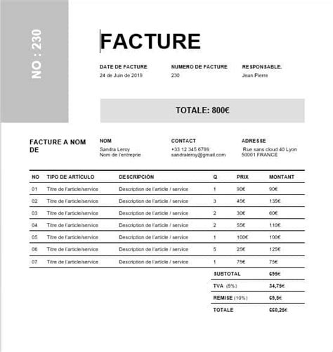 Modèle de Facture Simple Simplicité et Efficacité