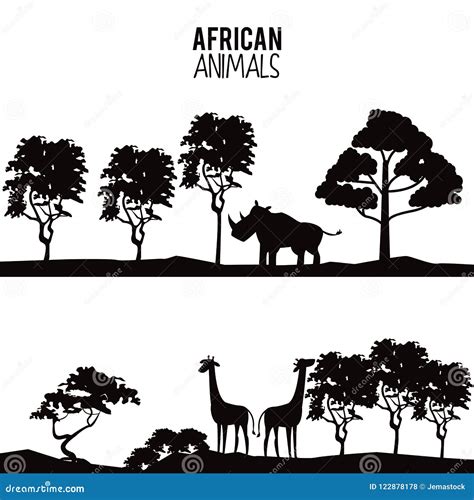 Siluetas Africanas De Los Animales Ilustración del Vector Ilustración