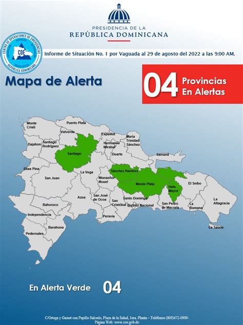 COE Mantiene 4 Provincias En Alerta Verde Por Incidencia De Vaguada